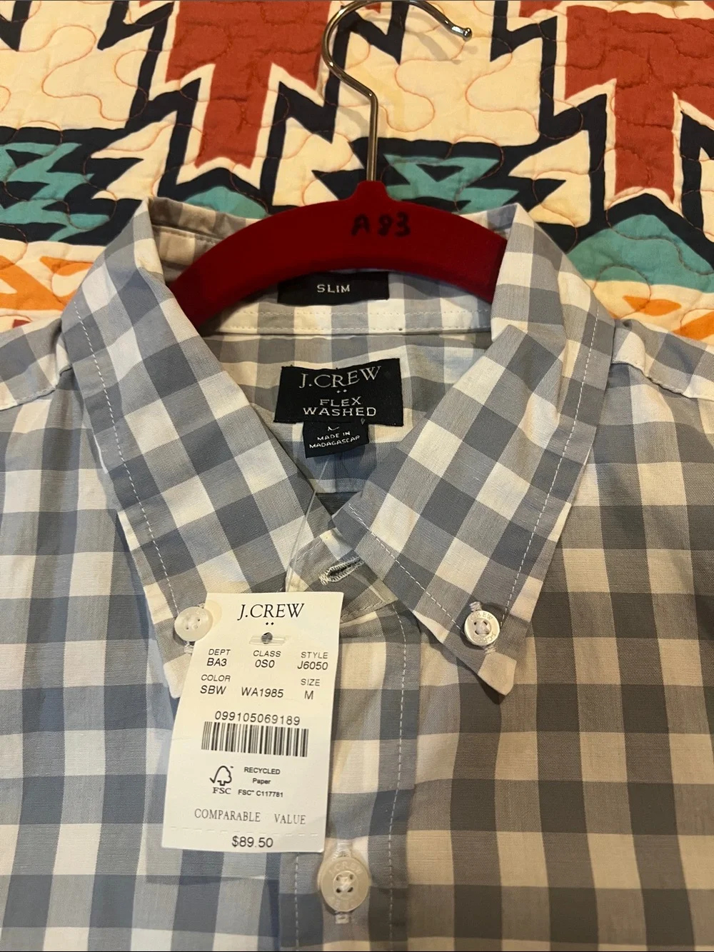 J. Crew Blue and White Gingham Button-Down Shirt